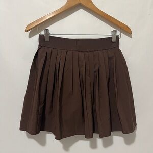 Women’s Espresso Brown Pleated Tennis Mini Skirt Stretch Waist Skater Style